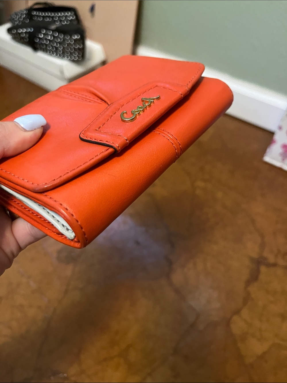 Coach Small Leather Wallet - Bright Orange with Gold Logo - Picture 5 of 11